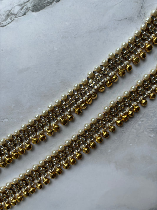 Pearl kundan anklet